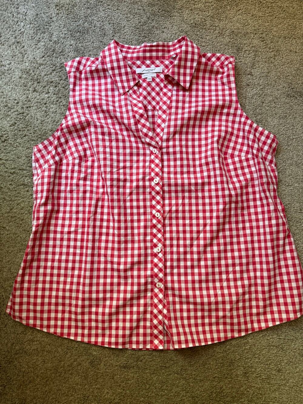 Foxcroft NYC Red + White Gingham Button-Up Blouse | 18W